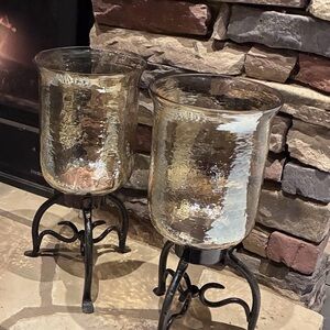 Rustic Hammered-style Amber Glass Hurricane Candle Holders BUY 1 GET 2nd 30%OFF